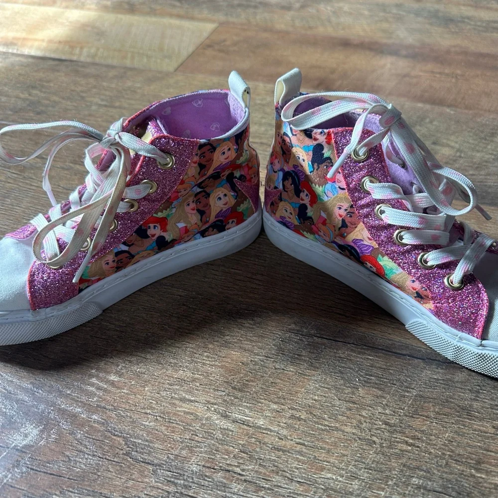 Girls Disney Princess Glitter High Top Sneakers Pink White